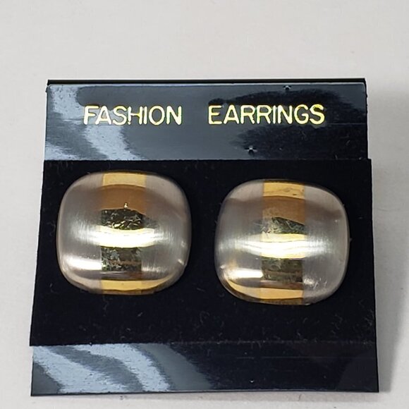 Gold  Silver Dual-Tone Stud Earrings Modern Stripe Design, 0.75” Fashion Jewelry - Picture 8 of 8